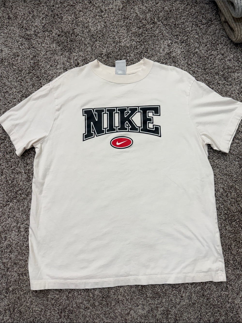 Nike Cream Short Sleeve Logo Tee with Black and Red Accents
